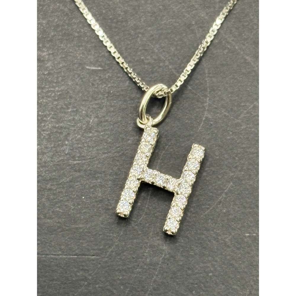 New Condition 18" Sterling Silver Cubic Zirconia Initial "H" Pendant Necklace